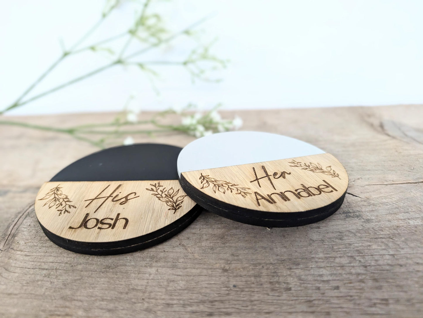 Personalised Wooden His and Her Coasters l Personalised Couples Wooden Coasters l Gift for Couples l Engagement Gift l 5th Anniversary Gift.