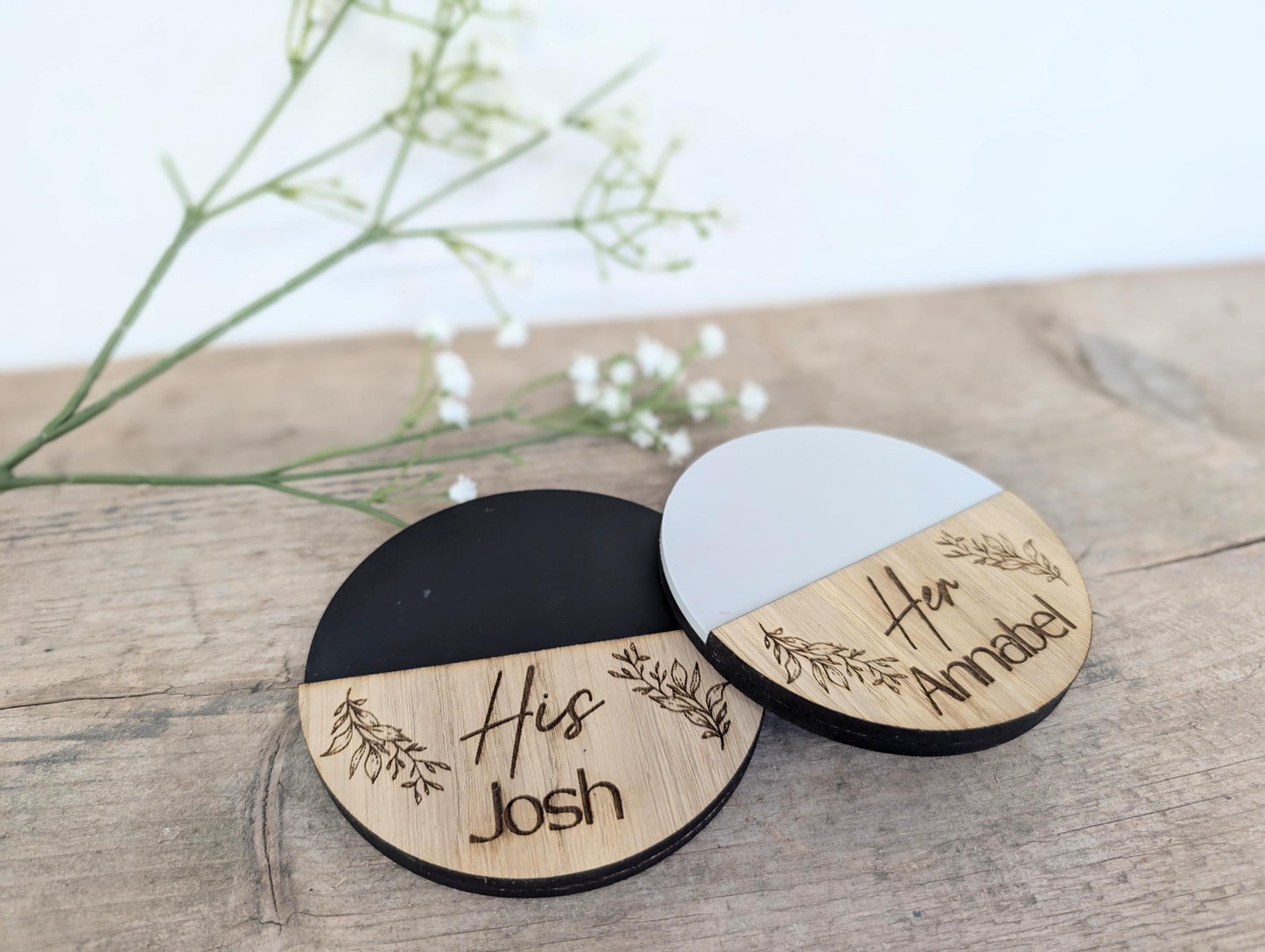 Personalised Wooden His and Her Coasters l Personalised Couples Wooden Coasters l Gift for Couples l Engagement Gift l 5th Anniversary Gift.