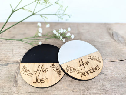 Personalised Wooden His and Her Coasters l Personalised Couples Wooden Coasters l Gift for Couples l Engagement Gift l 5th Anniversary Gift.