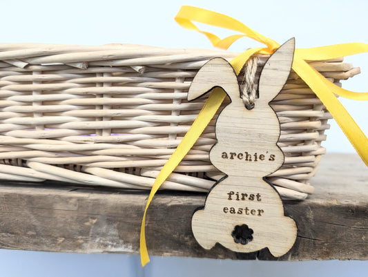 Personalised First Easter Bunny Tag l Name First Easter Baby Gift l First Easter Wooden Bunny Sign l First Easter Basket Tag with Name