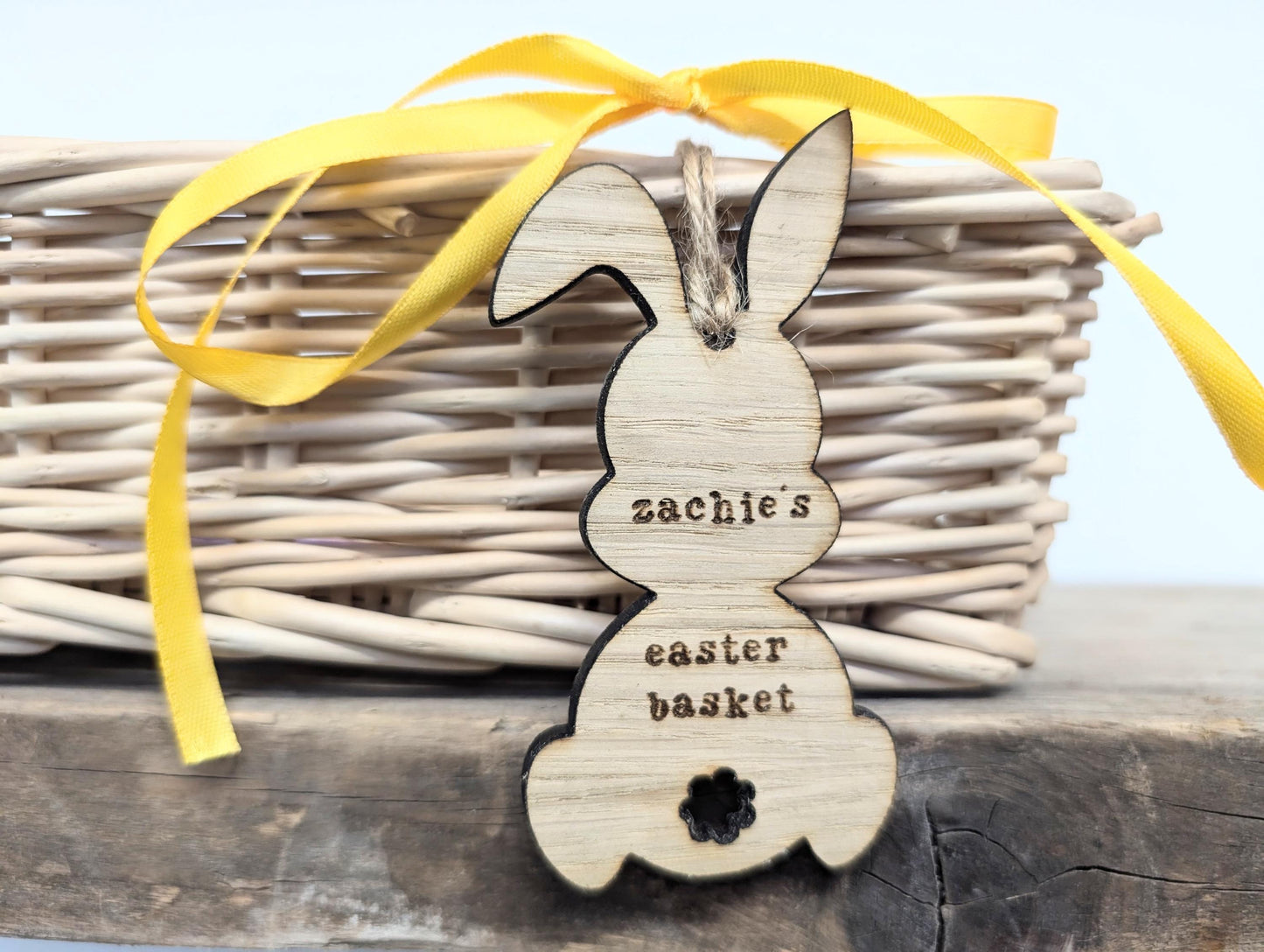 Personalised Easter Basket Bunny Tag l Name Bunny Tag for Easter Basket l Easter Wooden Bunny Sign l Easter Basket Tag with Name