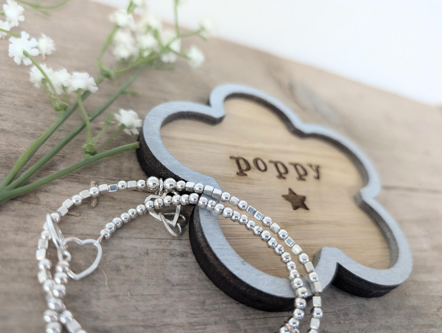 Personalised Named Flower Trinket Dish. Any Name Trinket Tray for all Little Things. Wooden Holder for all Things Trinkets.