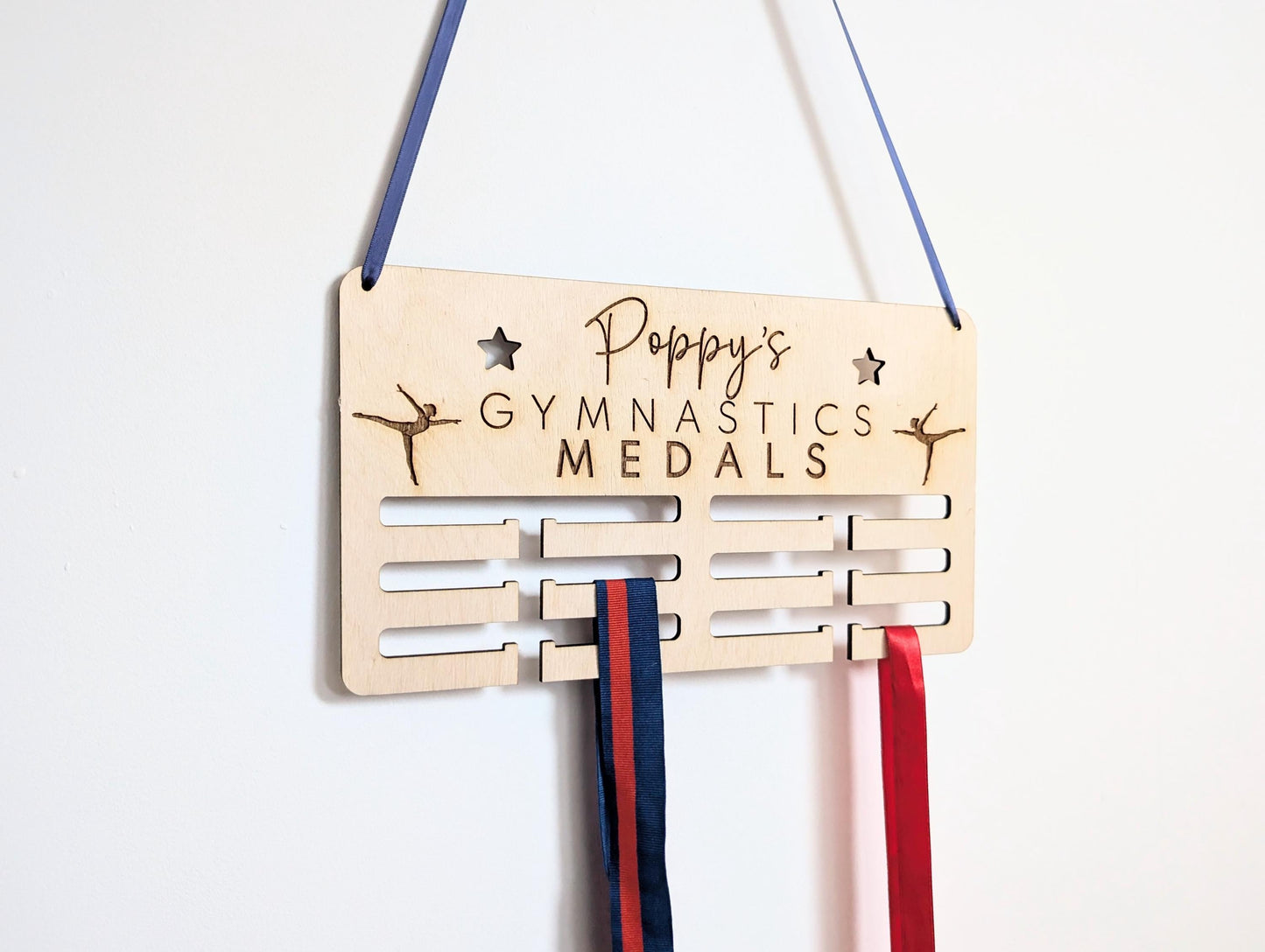 Personalised gymnastics medal holder. Wood wall gymnastics medal hanger. Personalised gymnastics medal display. Medal holder for gymnastics