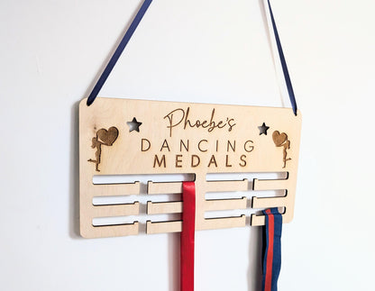 Personalised dancing medal holder. Wooden wall dancing medal hanger. Personalised dancing medal display. Medal holder for dancing.