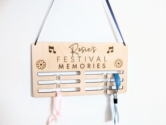 Personalised festival/music memories wristband holder. Festival memories wristband hanger. Personalised festival memories wristband display.