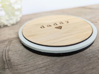 Daddy Coaster, Rustic Wooden Coaster for a Daddy. Wooden Personalised Coaster. Handmade Daddy Coaster. Fathers Day Gift. Small Gift for Dad.