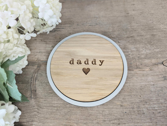 Daddy Coaster, Rustic Wooden Coaster for a Daddy. Wooden Personalised Coaster. Handmade Daddy Coaster. Fathers Day Gift. Small Gift for Dad.