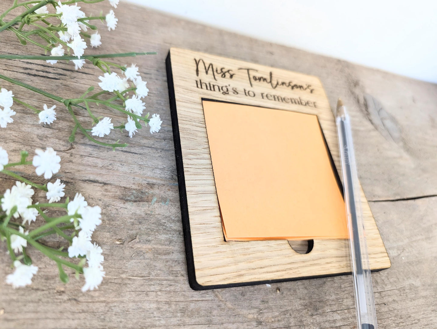 Personalised Post-It Note Holder with Post-It Notes. Teacher Wooden Post-It Note Holder. Personalised Sticky Note Holder for Teacher.