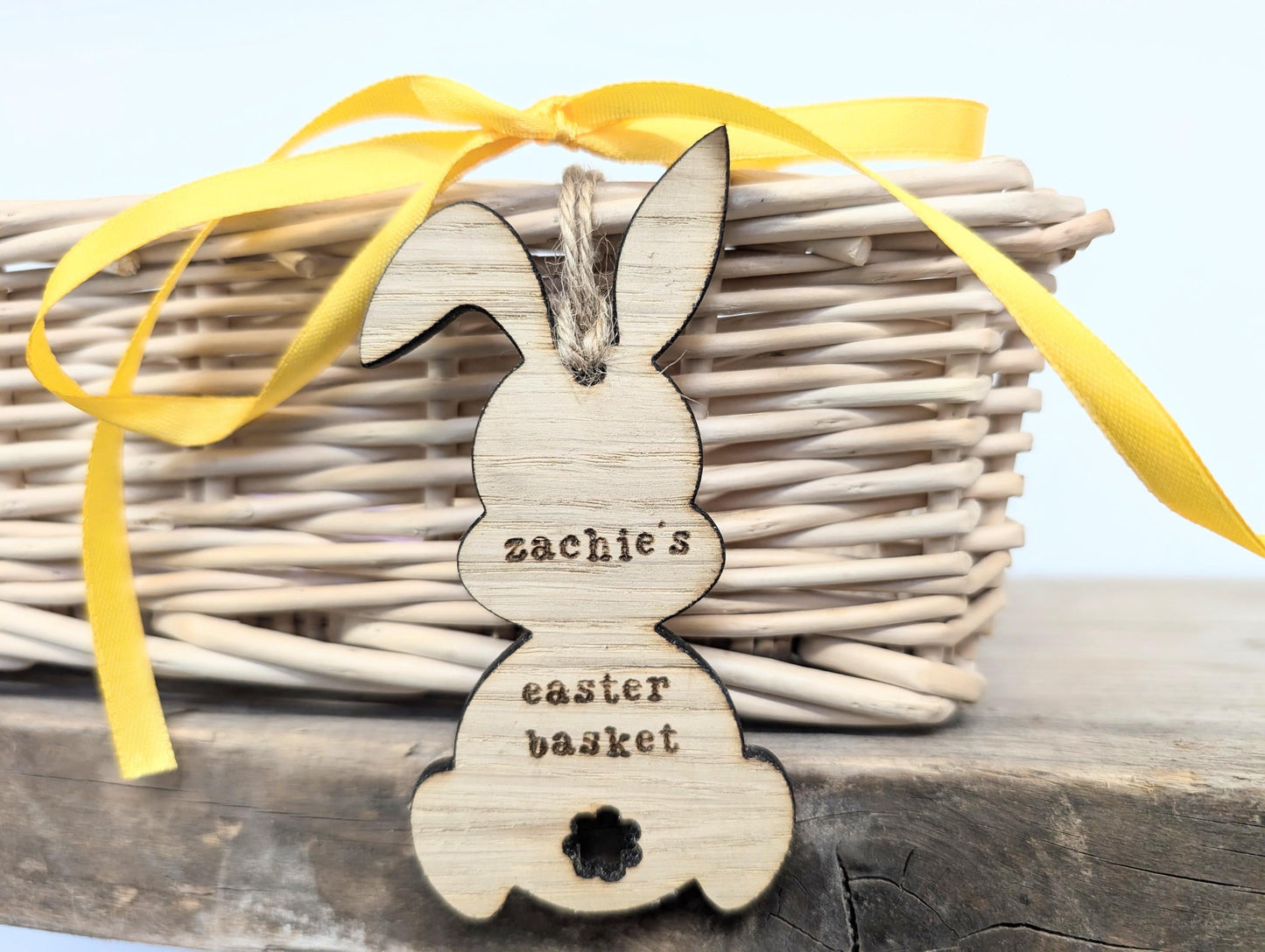 Personalised Easter Basket Bunny Tag l Name Bunny Tag for Easter Basket l Easter Wooden Bunny Sign l Easter Basket Tag with Name