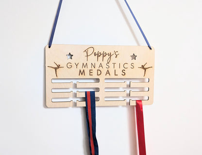 Personalised gymnastics medal holder. Wood wall gymnastics medal hanger. Personalised gymnastics medal display. Medal holder for gymnastics