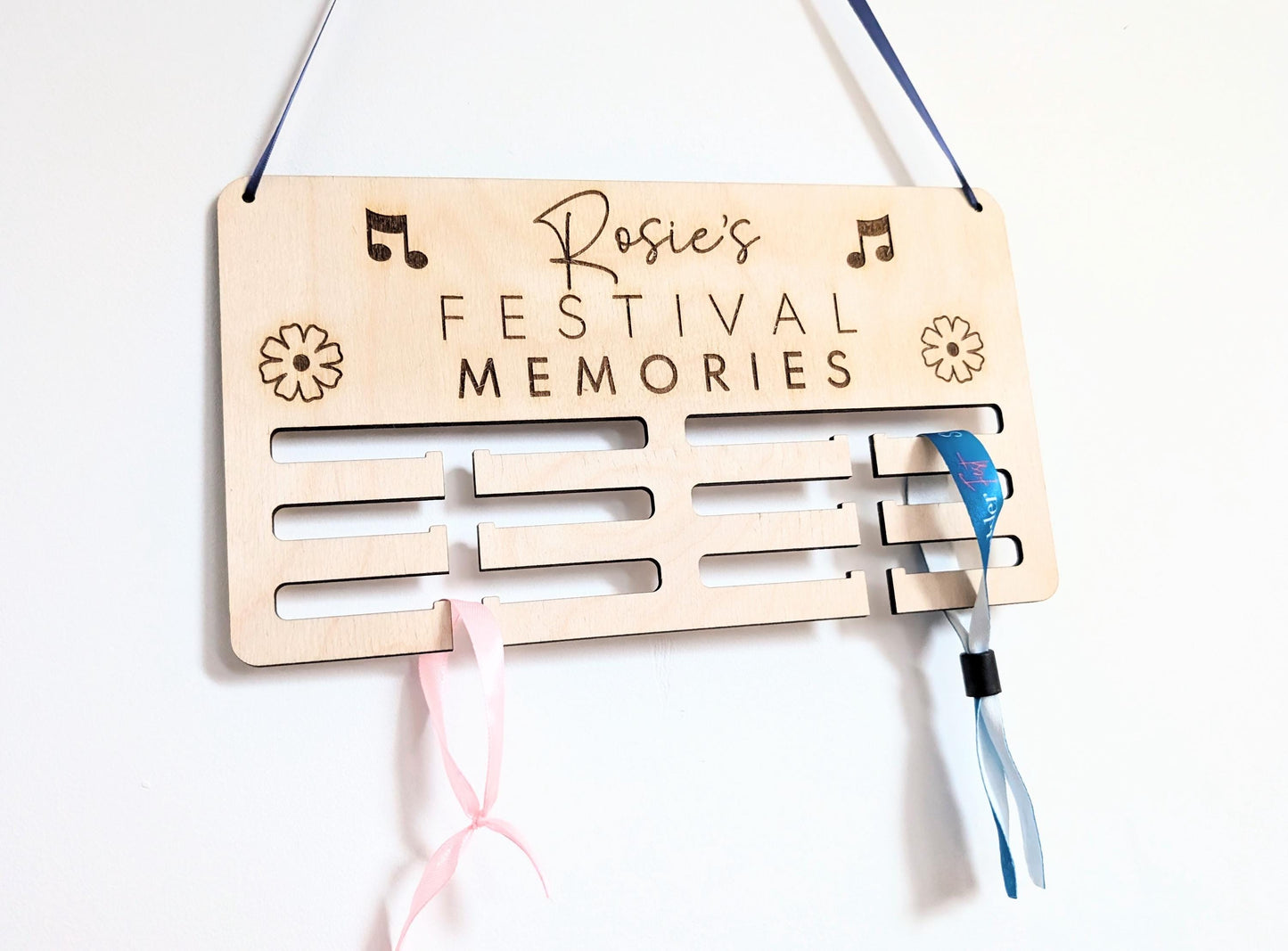 Personalised festival/music memories wristband holder. Festival memories wristband hanger. Personalised festival memories wristband display.