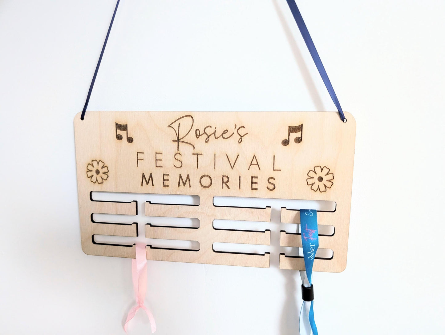 Personalised festival/music memories wristband holder. Festival memories wristband hanger. Personalised festival memories wristband display.