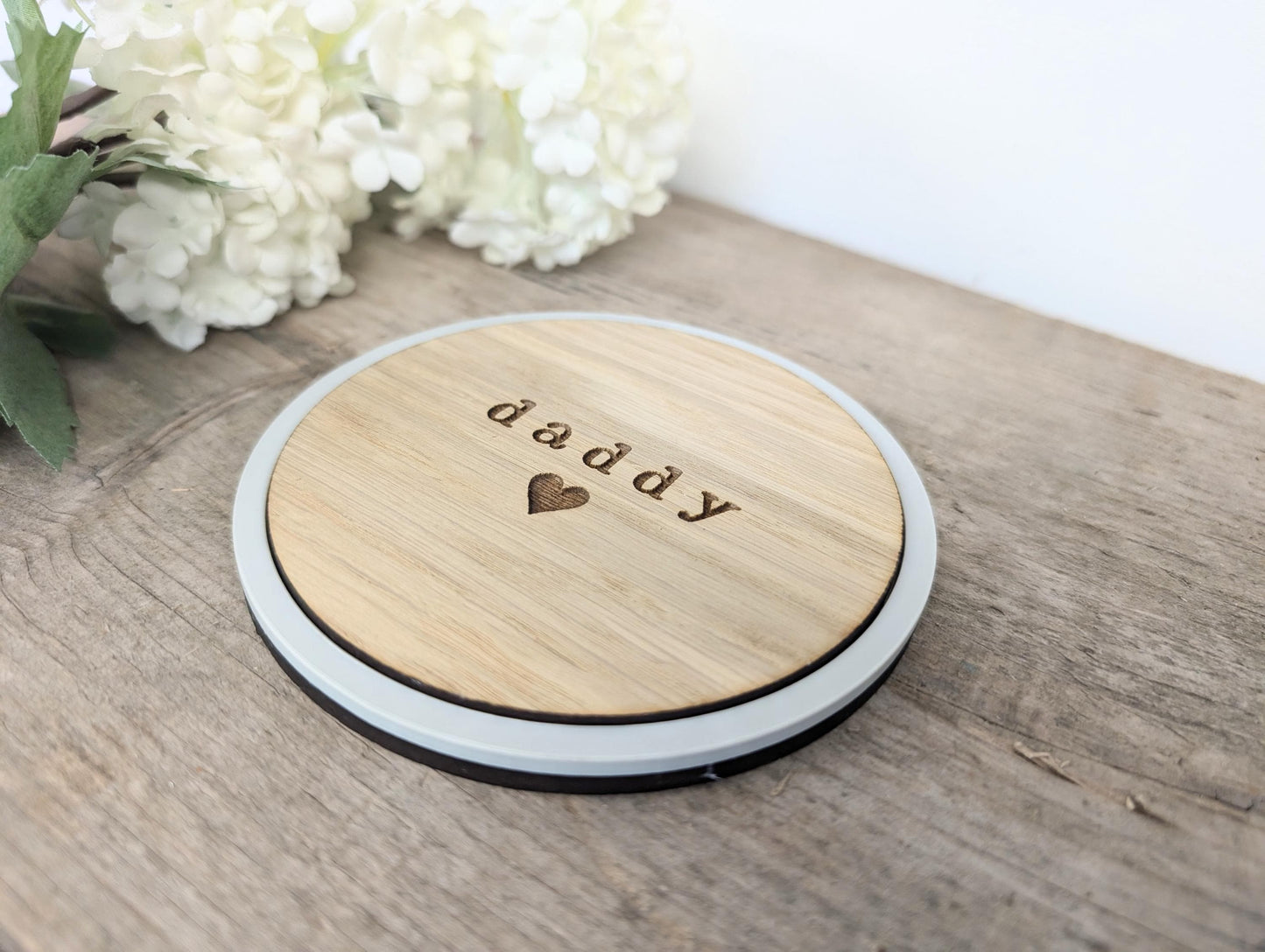 Daddy Coaster, Rustic Wooden Coaster for a Daddy. Wooden Personalised Coaster. Handmade Daddy Coaster. Fathers Day Gift. Small Gift for Dad.