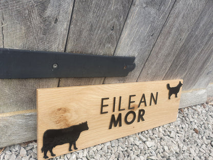 Large Address Sign Made From a Solid Oak Base and Raised Black Acrylic- House Name and Any Image Oak Wood Plaque - Custom Outdoor Sign