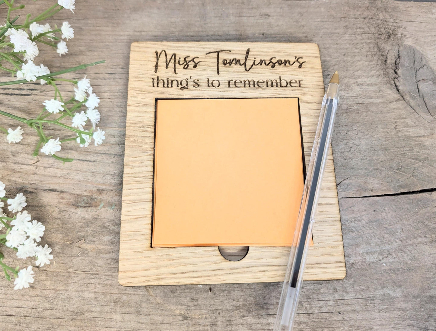 Personalised Post-It Note Holder with Post-It Notes. Teacher Wooden Post-It Note Holder. Personalised Sticky Note Holder for Teacher.