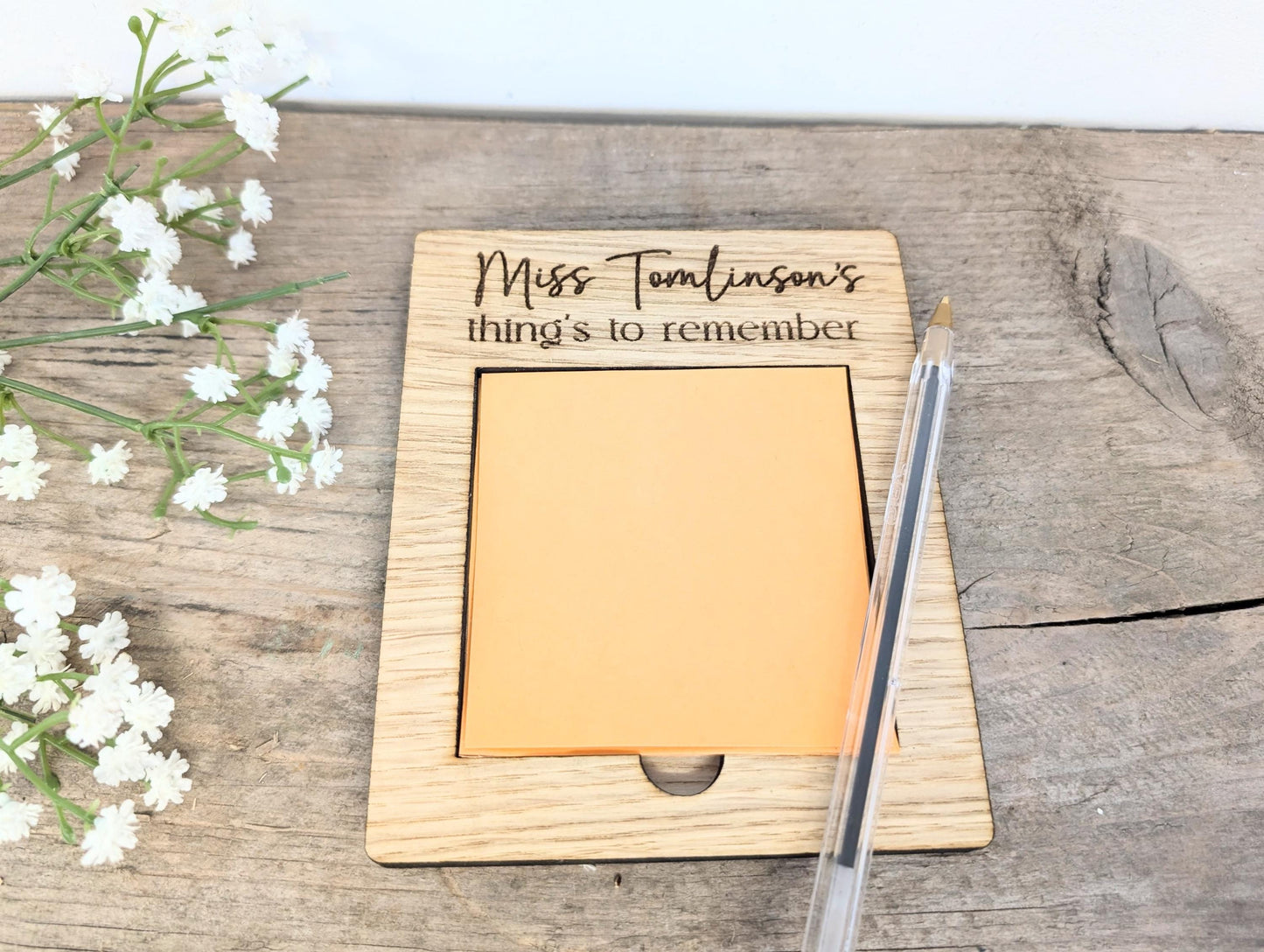 Personalised Post-It Note Holder with Post-It Notes. Teacher Wooden Post-It Note Holder. Personalised Sticky Note Holder for Teacher.